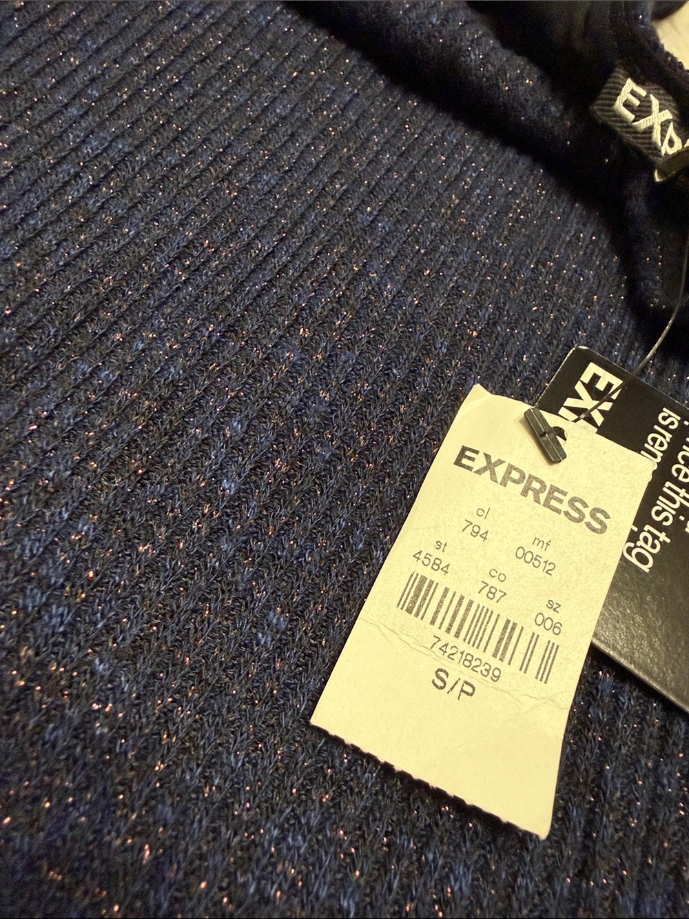 Express Navy Speckled metallic Ribbed Midi Dress fully lined